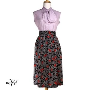 Vintage A Line Robyn Skirt in Black Red White Print Size Medium W 29" - Hey Viv